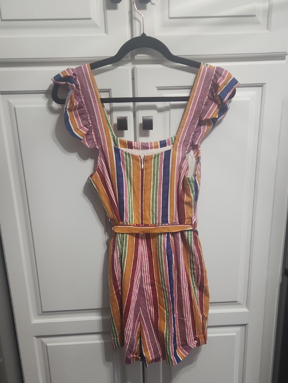 Anthropologie Farm Rio Reyes Striped Ruffle Sleeve Shorts Romper Size XS - Picture 3 of 5